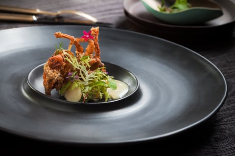 Crispy Soft Shell Crab With Garlic Aioli, aesthetic plating
