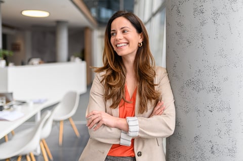 Portrait of confident businesswoman with arms crossed smiling
